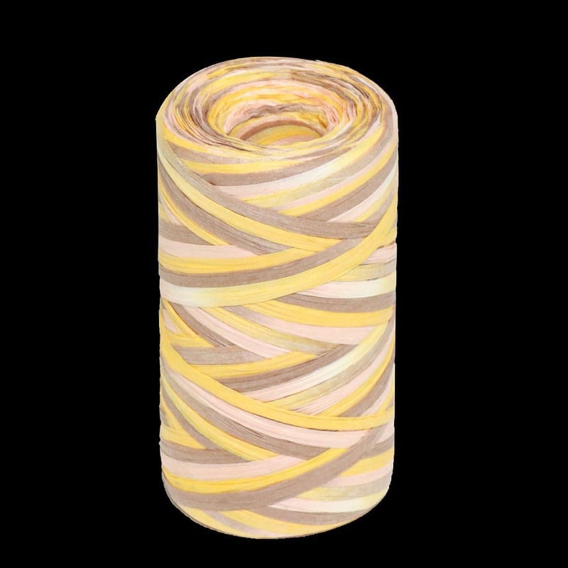 ALLWSLucky 393 Feet Colored Raffia Paper Ribbon, Colorful Pattern Packing Paper String Section Dyeing Raffia Ribbon for Gift Wrapping and DIY Decoration (Yellow) - Image 1